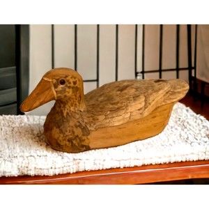 Antique Hand Carved Bamboo Ducks Decoy - People's Republic of China Label 1970s